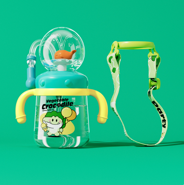 Children's Whale Cartoon Diving Fountain Water Bottle - Tritan Leakproof Sippy Cup (Various Sizes & Colors) - My Store