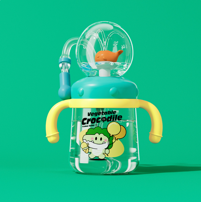 Children's Whale Cartoon Diving Fountain Water Bottle - Tritan Leakproof Sippy Cup (Various Sizes & Colors) - My Store