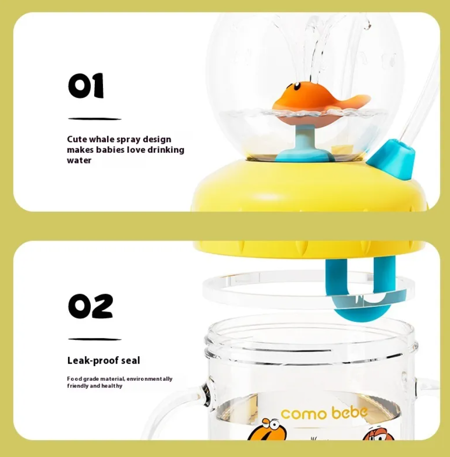 Children's Whale Cartoon Diving Fountain Water Bottle - Tritan Leakproof Sippy Cup (Various Sizes & Colors) - My Store